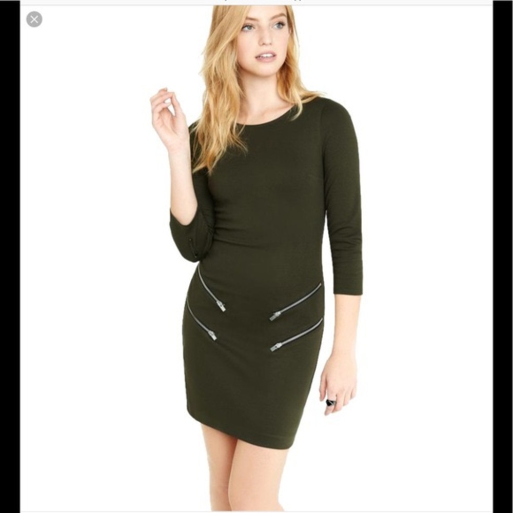 EXPRESS Double Zip Sheath 3/4 Sleeve Mini Dress